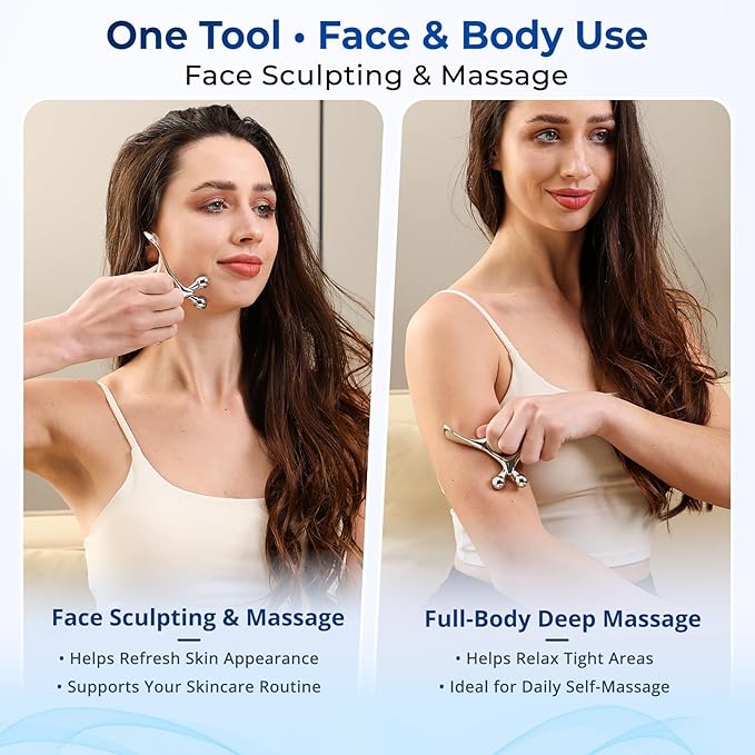 Melonsun Trigger Point Massage Tool & Gua Sha for Face & Body - All-in-1 Deep Tissue Muscle Scraper and Thumb-Saver Acupressure Tool for Face Sculpting, Full-Body Massage, and Tension Relief