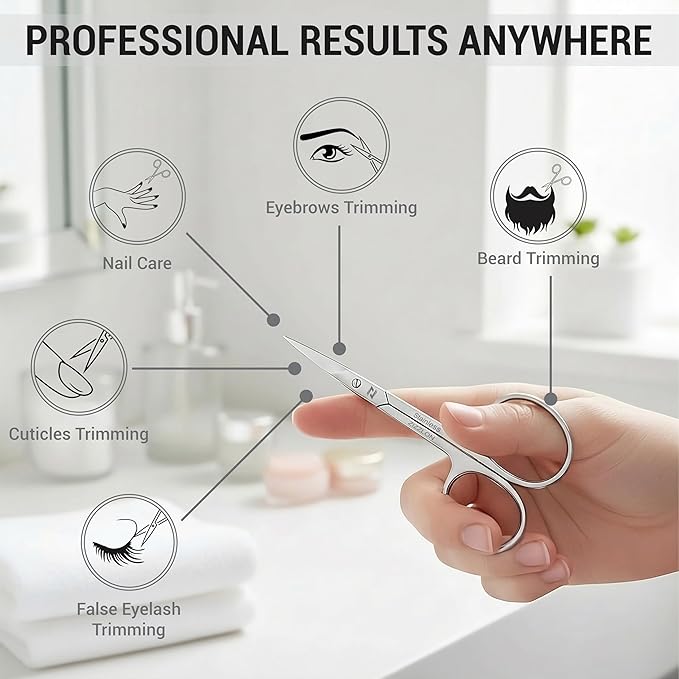 Cuticle Scissors Extra Fine Curved Stainless Steel Eyebrow Scissors, Professional Grooming Scissors for Beard, Nose Hair, Eyelash, Mustache, Dry Skin - Manicure Scissors