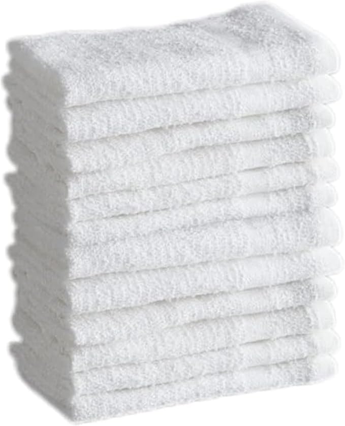 QUBA LINEN 100% Cotton Washcloth Set – Soft, Absorbent Face Towels for Bathroom & Gym Use – Durable, Reusable, Machine Washable Wash Cloths - White Color, 12x12 Inches, Pack of 12
