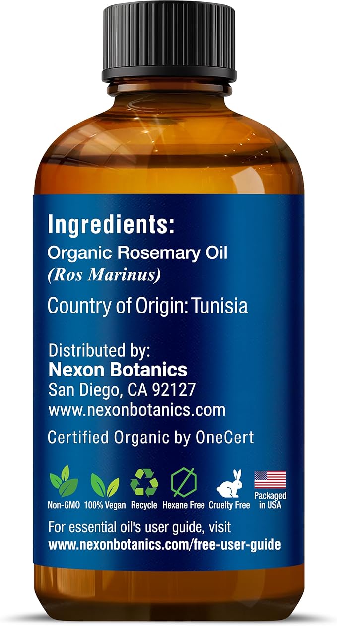 Organic Rosemary Essential Oil 30 ml - Pure, Natural Oil for Aromatherapy, Diffusers, DIY, Candle and Soap Making Scent - Nexon Botanics
