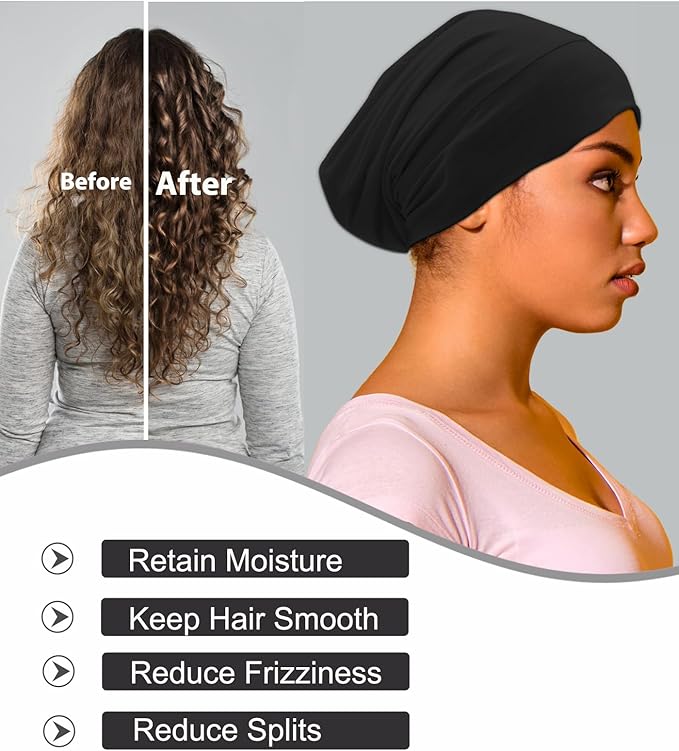 Sleep Cap Bonnet for Sleeping Black Women, Adjustable Cooling Ice Silk Lined Bonnet for Curly Braids Hair Cover Beanie Hat