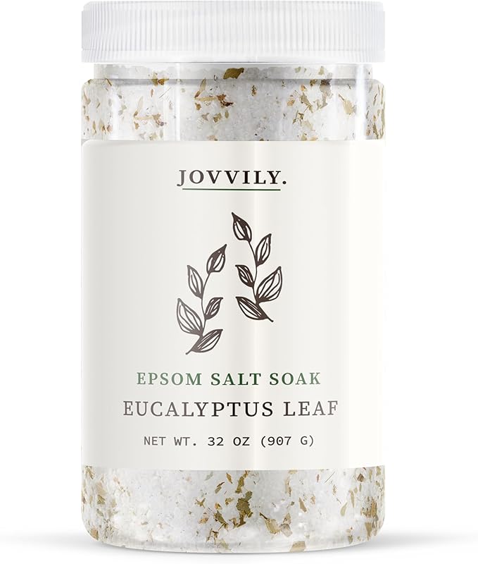 Jovvily Epsom Salt with Eucalyptus Leaf & Eucalyptus Oil, Soaking Solution, Soothing Scent (2 Pounds)