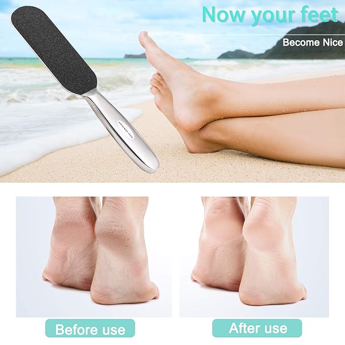 Professional Pedicure Foot File,Coarse/Fine Double Side and Reusable Stainless Steel Cracked Skin Corns Callus Remover Feet Rasp