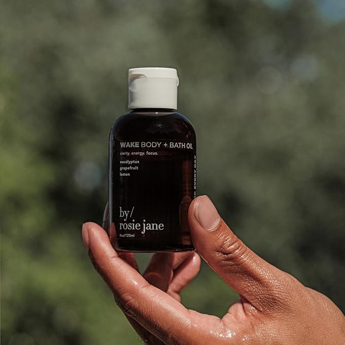 By Rosie Jane Wake Bath & Body Oil - Nourishing Body & Bath Oil to Leave Skin Soft, Smooth & Glowing - Enriched with Eucalyptus, Grapefruit & Lemon - Brightens and Boosts Collagen (125ml)