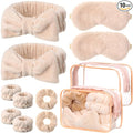 Hoteam 10 Pcs Spa Party Supplies Gift for Mother's Day Sleepover Party Favor Spa Headband Wristband Sleep Eye Mask Velvet Scrunchies for Skin Care Makeup Slumber Night Favor(Khaki)