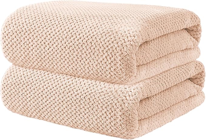 2 Pack Bath Towel Set, Lightweight Waffle Bath Towel Set, Microfiber Super Soft Highly Absorbent, Sturdy Quick Drying Towels for Bathroom, Gym, SPA, Yoga (2 Piece 27" x 55", Coffe)