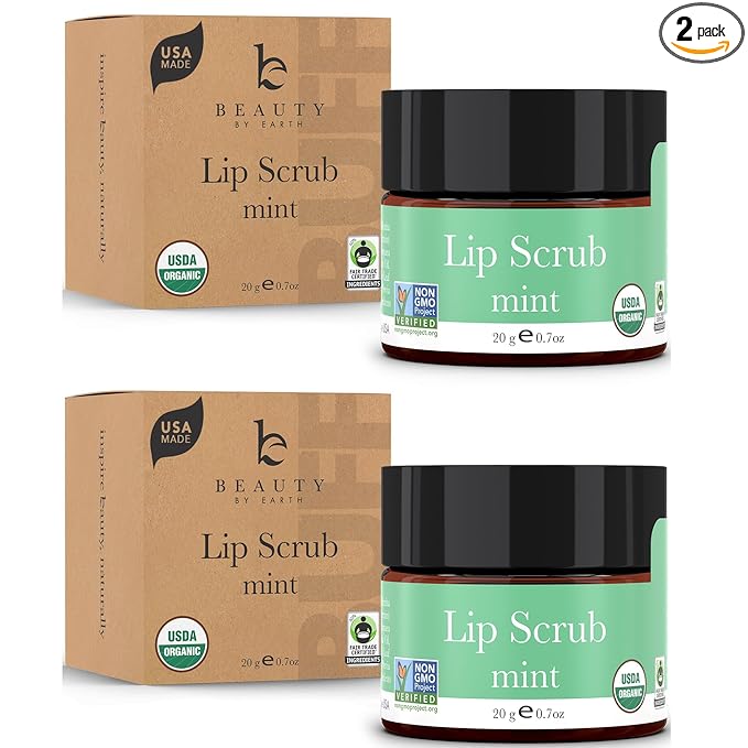 USDA Organic Lip Scrub Mint - USA Made with Natural Ingredients, Moisturizing Scrub Exfoliator for Dry Lips, Lip Sugar Scrubber Exfoliator for Smooth Lips, Small Beauty Gifts