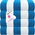 CASA COPENHAGEN Cabana Towel 4Pcs Cyan Designer Stripe Beach Towels Gift Set, 30"x60" Oversized 100% Cotton Pool Bath Towel for Beach Gift Set (Perfect Summer Gift Set for Women & Men)