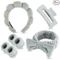 7 Pcs Spa Set, Facial Headband and Wristband Set, Skincare Accessories, College Style Girl Idea Gifts, Hair Accessories for Women and Girls（Grey）