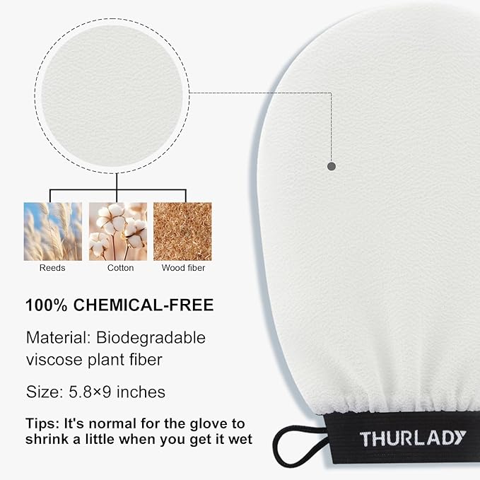 Exfoliating Glove, Korean Exfoliating Mitt Body Scrubber, Viscose Fiber Bath Shower Scrub Gloves, Dead Skin Remover for Body, Skin Care Tools for Smoother Skin, Self-Tan Prep & Removal, White