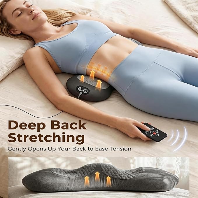2026 Upgraded 3-in-1 Lumbar Support Pillow with Remote Control, Triple Fusion Back Massager with Heat, Vibration & Stretching, Portable Electric Lumbar Pillow for Home, Office, Travel & Car