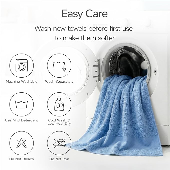 REDKISS Towels 2 Pack Luxury Extra Large Bath Towels Set 30 x 58 Inches – 100% Cotton, Ultra Soft Highly Absorbent & Quick Dry Towels for Bathroom, Gym, Hotel, Spa, Ocean Blue