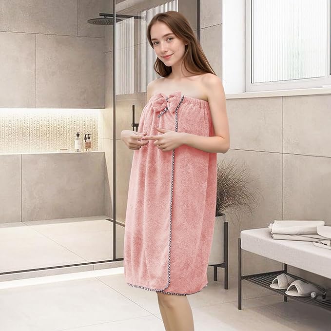 GOSCHE Bath Towel Wrap for Women - Adjustable Shower Wrap Towel with Home Hotel Bath Towel Nightgown for Sauna Beach Pool Gym Travel - Pink XL