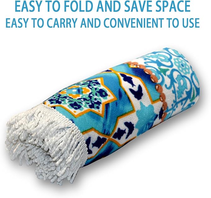 Pafusen Round Mandala Beach Towel Blanket/Boho Hippie Tapestry, Roundie Yoga Meditation Mat Picnic Rug, Bohemian Table Cloth with Tassels, Terry Towel Material, 60 inch Cute Towels, Gifts for Women