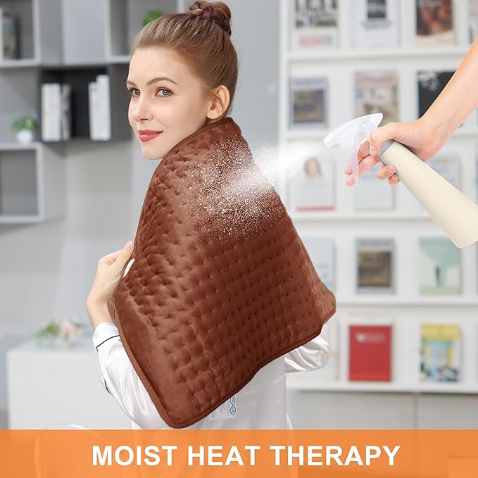 Deepsoon Heating Pad,Electric Heating Pads for Back,Neck,Moist Heating Pad for Abdomen Shoulder Knee Legs,Dry/Moist Heat&Auto Shut Off,Mother's Day Birthday for Men and Women,Brown,33x17 Inch