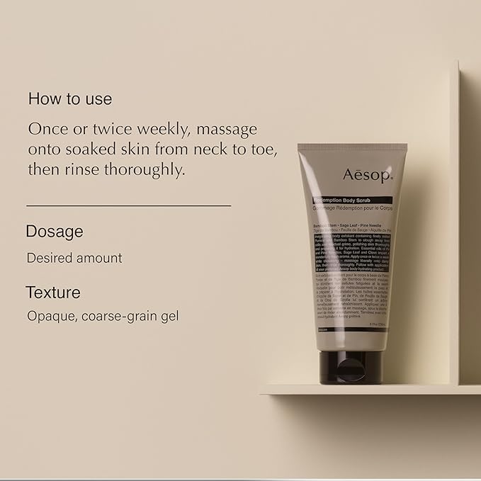 Aesop Redemption Body Scrub | Fine-Grain Exfoliating Body Polish with Bamboo, Pumice & Sage | Smoothing, Cleansing Scrub for All Skin Types – Fresh Alpine, Woody Aroma | 6.2 oz