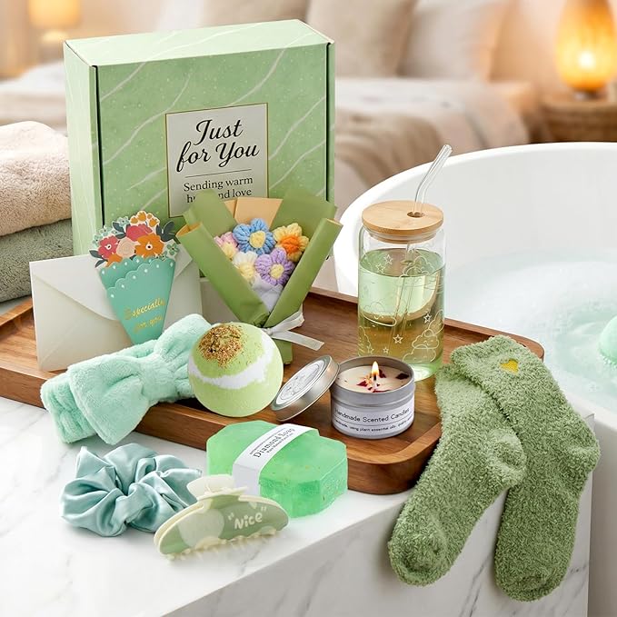 Mothers Day Gifts for Women, Get Well Gifts for Women with Glass Cup, Candle, Bath Bombs, Socks & Hair Accessories, Care Package for Her, Mom, Wife or Best Friend