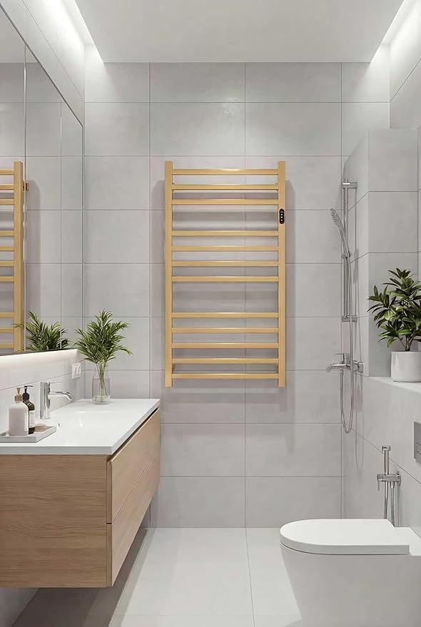 Luxury Heated Towel Rack Wall Mounted Towel Warmers, 12 Bars Towel Warmer Rack for Bathroom with Timer & Temperature Multi-Level Adjustable, Hardwired and Plug-in Compatible (Brushed Gold)