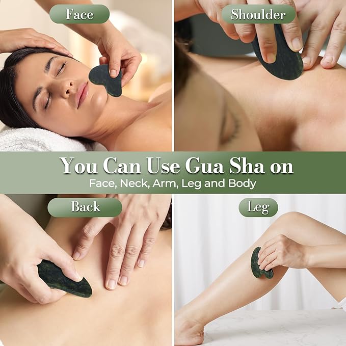 Gua Sha Facial Tools - Natural Jade Stone Guasha Tool for Face & Body,Massage Stick for Jawline Sculpting, Puffiness Reducing, Skin Care Gift, Anti-Aging Beauty Tool (Green Stone)