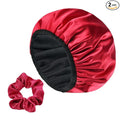 Three-Layer Terry Cloth Lined Satin Shower Cap, with Silk Hair Ties, Microfiber Waterproof Reusable Large Size Shower Cap for Women Long Thick Hair (Claret)
