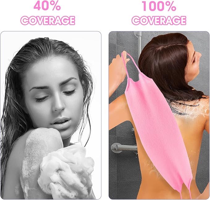 3-Pack Exfoliating Gloves Back Exfoliating Towel Back Washer for Shower Back Scrubber for Shower Skin Washcloth Body Exfoliator Set for Women Men, Pink