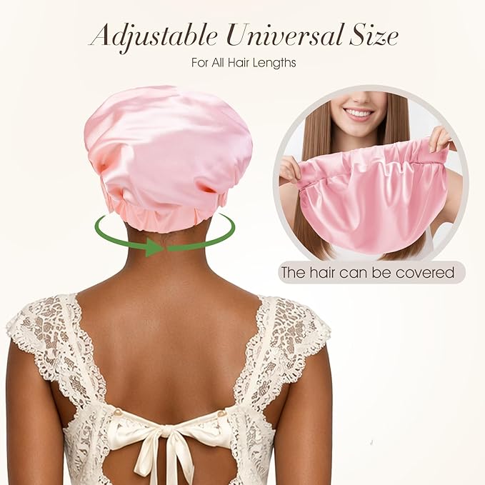LC-dolida Satin Silk Bonnet for Sleeping Women Men, Hair Bonnet for Curly & Natural with Sleep Mask, Reduce Frizz