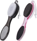 Foot Brush and Pumice Stone for Feet, 4-in-1 Foot File Callus Remover, Feet Scrubber Brush, Rasp and Sand Paper Pedicure Tools, Multi Purpose for Home Foot Care, 2 Pcs, Clear Black and Pink