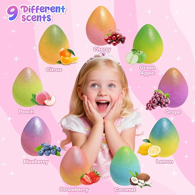 Unicorn Bath Bombs with Surprise Toys Inside, Birthday Mothers Day Gifts for Girls, 9 Packs Bubble Bath Bomb for Kids Girls Daughter Granddaughter (36+ Months)