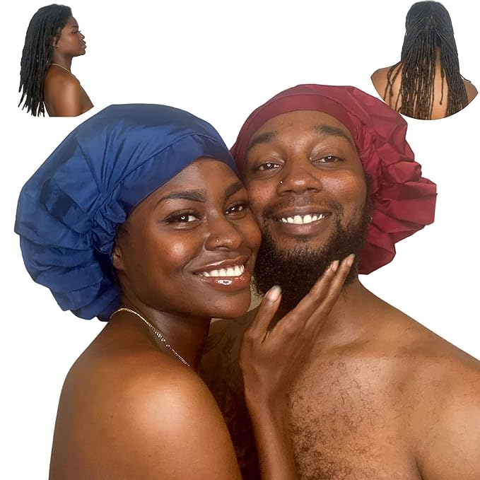 TTAT Shower Cap Extra Large for Men & Women With Braids, Dreadlocks, Locs, Afro, Coily, and Long Hair, Waterproof, Washable, Reusable & Adjustable. For Home, Spa, Conditioning, Self Care (Maroon)