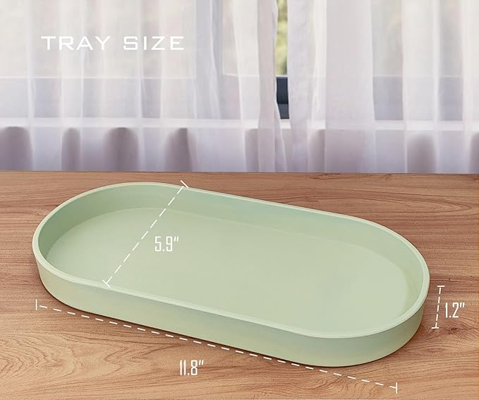 Green Small Tray (11.8 inch), 3 Pack Oval Tray for Kitchen Counter, Bathtub Bathroom Vanity Items, Countertop Organizer, Coffee Accessory, Bar, Serving Seasoning, Salt and Pepper, Soap.
