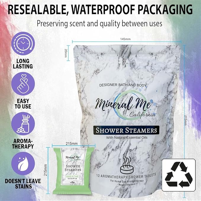 Shower Steamers Aromatherapy - Mothers Day Gift for Mom, 12pc Shower Bombs Vapor Tablets w/Organic Essential Oils for Vaporizing Steam Spa, Bath Bombs Tablets, Birthday, Selfcare Gifts for Women, Men
