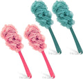 Back Scrubber for Shower, Qewro Loofah on a Stick as Shower Brush Exfoliating Body with Long Handle, Loofah Sponge Mens Loofah Bathing Accessories for Women (2Pack Blue) (4Pack Blue and Pink)