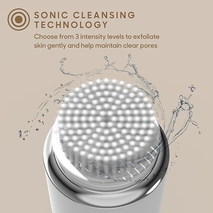 Sharper Image Revel 3-in-1 Sonic Facial Cleanser - 15,000 VPM Glow-Boosting Face Brush, Oscillating & Spin Modes, 3 Brush Heads, 3 Speeds, 90-Second Smart Timer, Wireless Charging, Water-Resistant