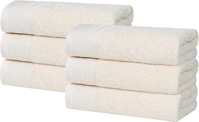 Superior Honeycomb Cotton Medium Weight Towels, for Guest Bath, Master Bathroom, Shower, Kitchen, Quick Dry, Adults, Home Essentials, Textured Waffle Border, Towel Set, Hand Towels, Set of 6, Ivory
