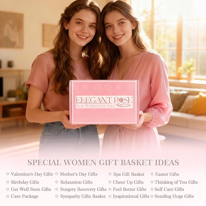 Mothers Day Gifts for Mom Wife Sister Friend - Gift Set for Women Self Care, Pink Birthday Gift Baskets for Women, Relaxation Gifts Spa Gift Basket Self Care Package for Her w/ 40oz Insulated Tumbler