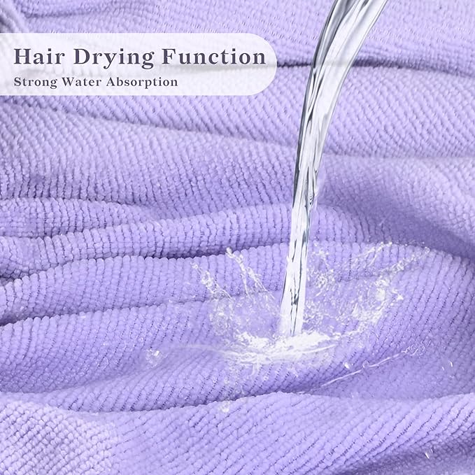 Three-Layer Terry Cloth Lined Satin Shower Cap, with Silk Hair Ties, Microfiber Waterproof Reusable Large Size Shower Cap for Women Long Thick Hair (Purple)