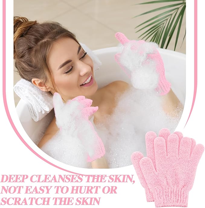 Ramede 30 Pair Exfoliating Glove Double Sided Exfoliating Bath Gloves Pack Nylon Colorful Shower for Men Women Beauty Spa Massage Shower Deep Clean Body Skin Bathing Scrubber Disposable(Pink)