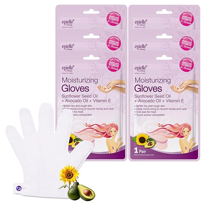 Epielle Moisturizing Hand Mask 6 Pairs, Soften with Sunflower Seed Oil & Vitamin E, Deep Moisturizing Gloves for Dry, Cracked Hands, Self Care Gifts for Women, Spa Kit, Mothers Day Gifts