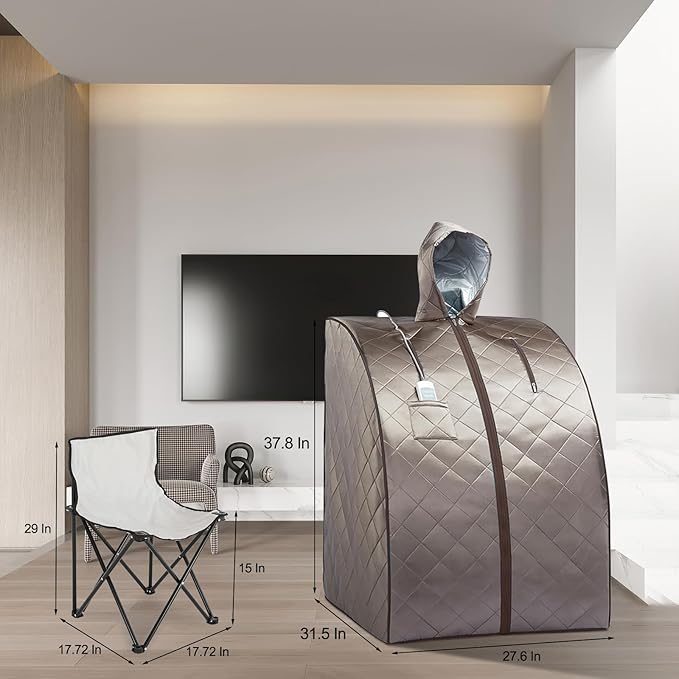 Portable Infrared Sauna, Full Size 1 Person Infrared Sauna Tent, Separate Heating Foot Pad and Portable Upgrade Chair, Relaxation at Home