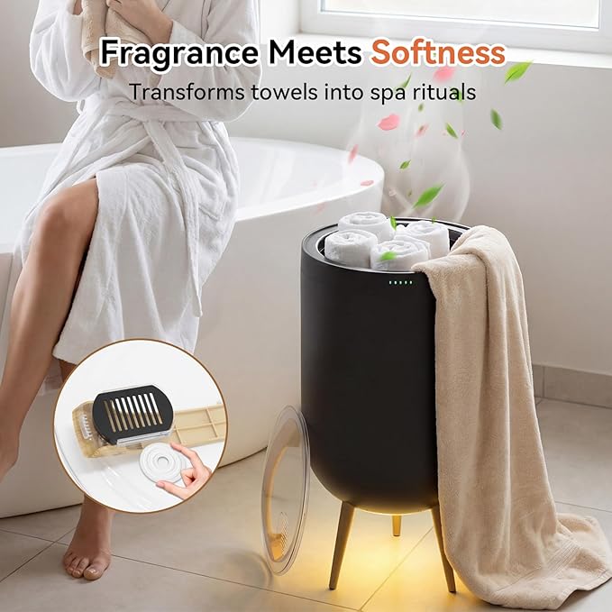 warmcozy Towel Warmer Black Bath Towel Warmers for Bathroom – Adjustable Timer, Ambient Light, Relaxation Mode, Auto Shut Off & Safety Lock – Fits Two 40"x70" Towels, Bathrobes, Blankets
