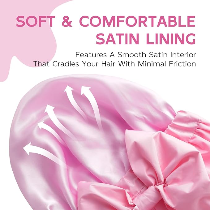 Years Calm Extra Large Shower Cap for Long Thick Hair – Waterproof Double Layer Bath Cap with Satin Lining, Secure Elastic Fit for Braids, Curls & Extensions