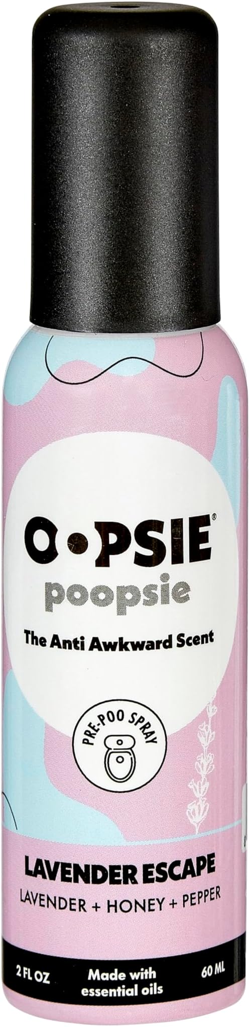 Oopsie Poopsie Toilet Spray, Travel Essentials, Each Up to 300 Uses, On-The-Go Bathroom Odor Deodorizer with Essential Oils, TSA Approved Size, Lavender Escape 1 Pack, 2 Fl Oz