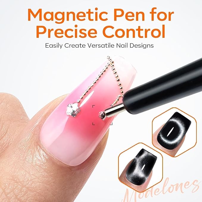 modelones Cat Eye Magnet Set, 15PCS French Cateye Gel Nail Polish Magnet Nail Art Tools Set Circle Magnet for Cat Eye Magnet Square Round Magnet Stick Diverse Glassy Cateye Effect for Mother’s Day