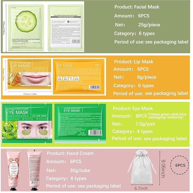 Spa Party Supplies for Women, Spa Party Favors,Facial Masks,Foot Mask,Under Eye Patches,Hand Mask,Hand Cream,Lip mask,Spa Day Kit,Birthday Mothers Day Gifts for Women Sleepover,Baby Shower favors