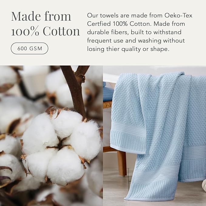 NY Loft 100% Cotton Towel Set 6 Piece | Super Soft & Absorbent Quick-Dry 2 Bath Towels 2 Hand Towels & 2 Washcloths |Textured and Durable Cotton | Trinity Collection (6 Piece Set, Chambray Blue)