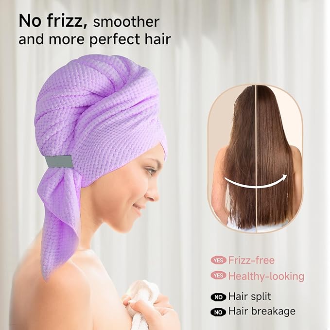 Microfiber Hair Towel Wrap for Women, Quick-Dry Turban, Ultra Absorbent & Anti-Frizz, Ideal for Long, Thick & Curly Hair, Soft Lightweight Drying Towel (24x42, Purple)
