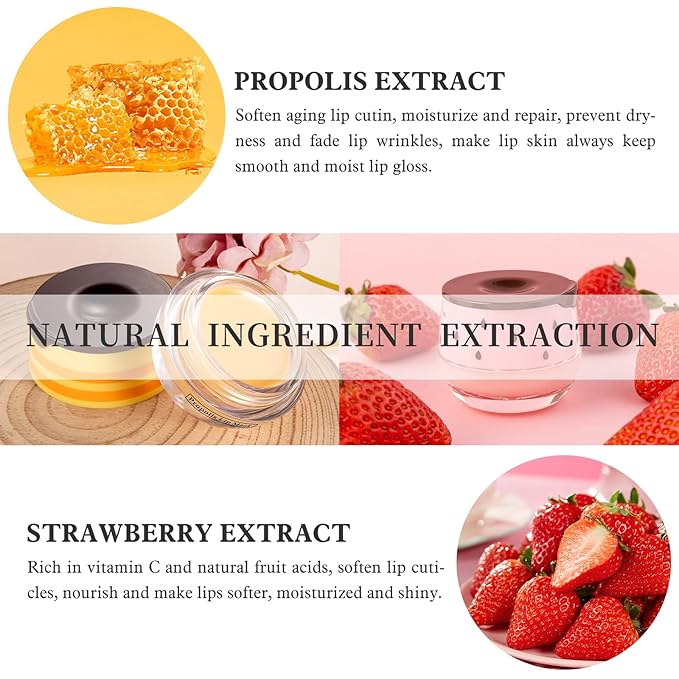 4 PCS Honey Lip Balm Pot, Honey & Strawberry & Watermelon & Apple Lime Lip Mask, Reduces Lines, Hydrate & Moisturizing Skin Care, Prevention Dry Cracked Lips Repair Treatment, 5.5g*4