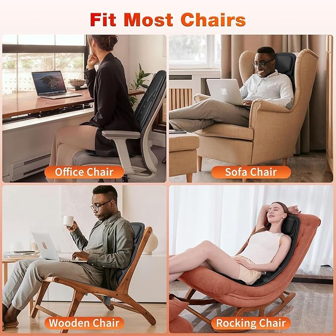 SLOTHMORE Vibration Back Massager for Chair with Heat, Multi-Zone Massage Seat Cushion, Full Back & Seat Coverage, Adjustable Modes, Comfortable Pad for Office & Home