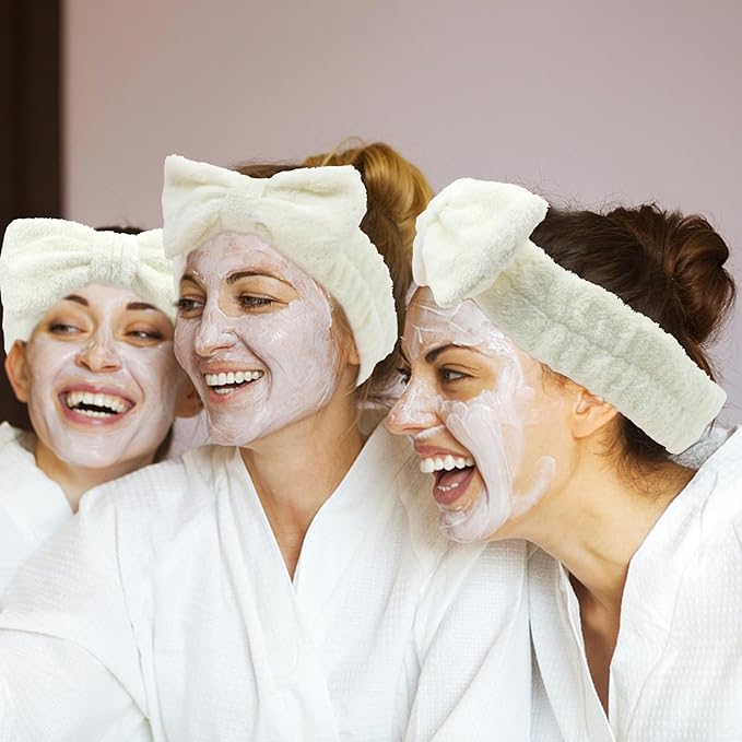 Semato 8 Pcs Creamy White Spa Headband Bachelorette Party Favor Set Skincare Headbands for Women Gifts and Party Supplies (creamy white)