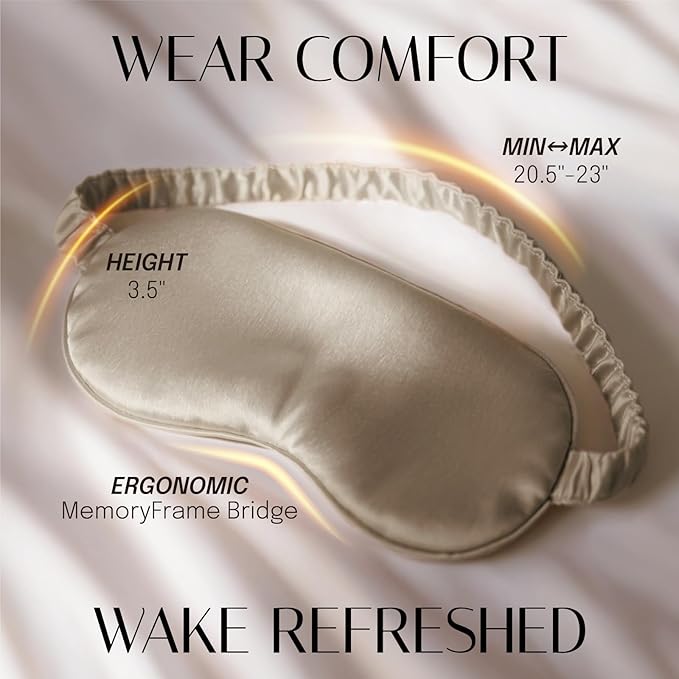 OLESILK Silk Sleep Eye Mask Blindfold with Double Layer Silk Filling for Full Night's Sleep, Luxury Eye Cover Eyeshade for Women Men with Travel Bag and Ear Plugs, Taupe